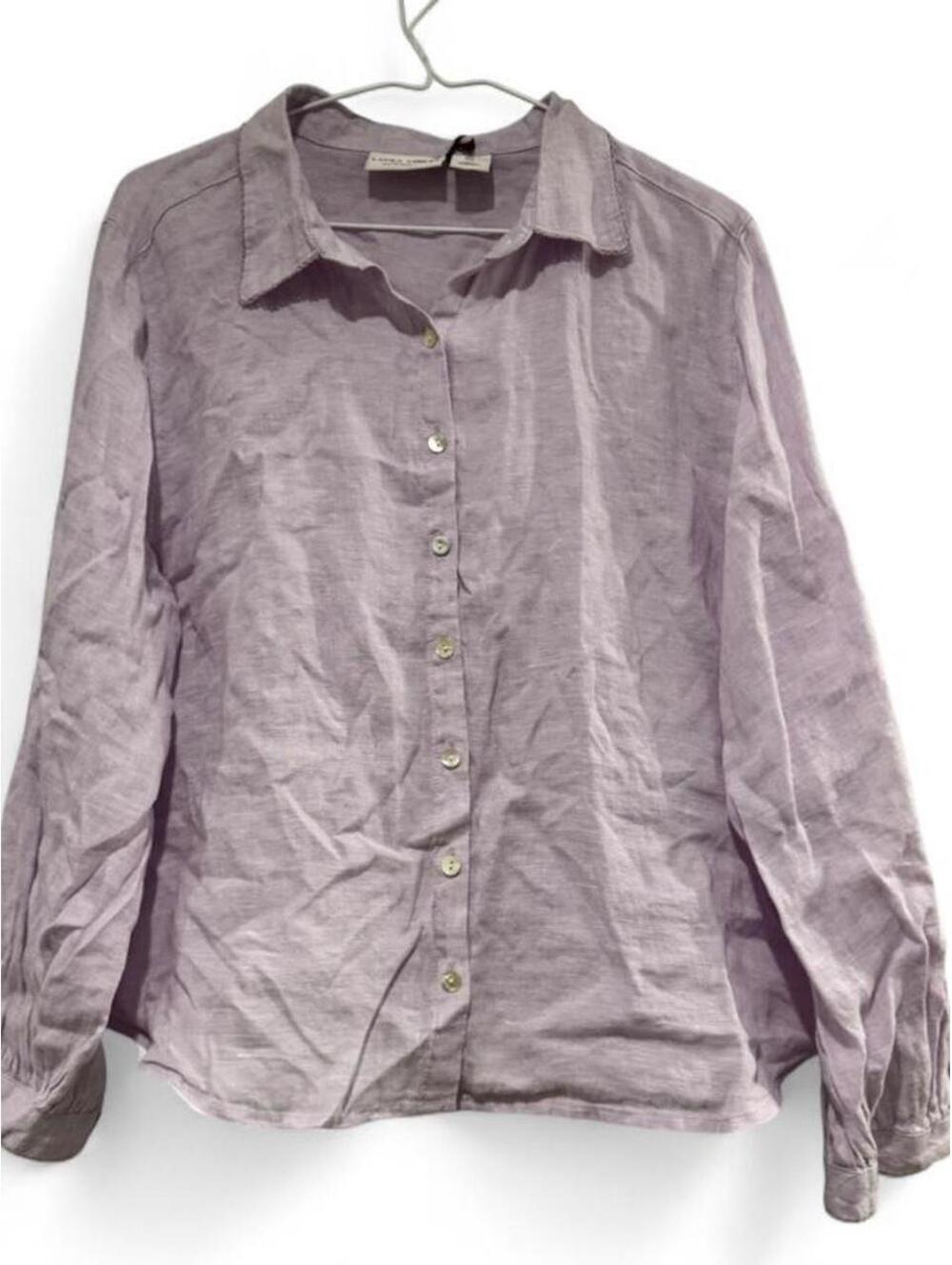 Light purple 100% Linen Button-Up Blouse - Sz Large